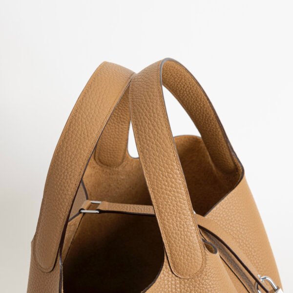 Hermes Tote Bag Picotin 18CM Clemence Leather 2S Sesame Silver Hardware