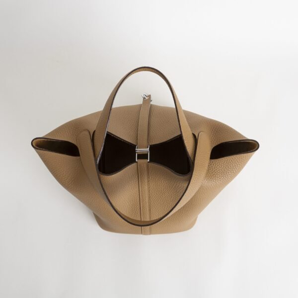 Hermes Tote Bag Picotin 18CM Clemence Leather 2S Sesame Silver Hardware