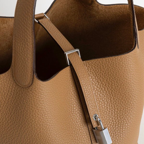 Hermes Tote Bag Picotin 18CM Clemence Leather 2S Sesame Silver Hardware