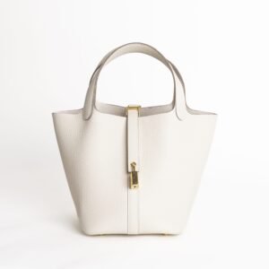 USA New York Hermes CC10 Craie Clemence Leather Picotin 18CM Gold Hardware