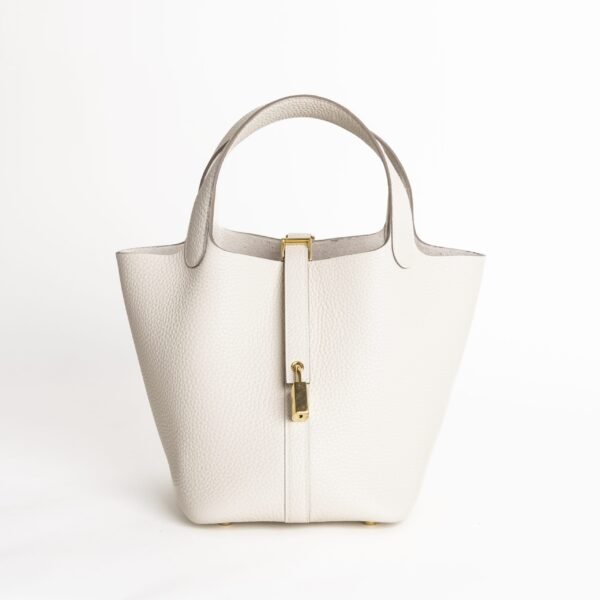 USA New York Hermes CC10 Craie Clemence Leather Picotin 18CM Gold Hardware