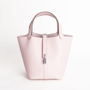 Hermes Bag Picotin 18CM Clemence Leather 3Q Rose Sakura Silver Hardware