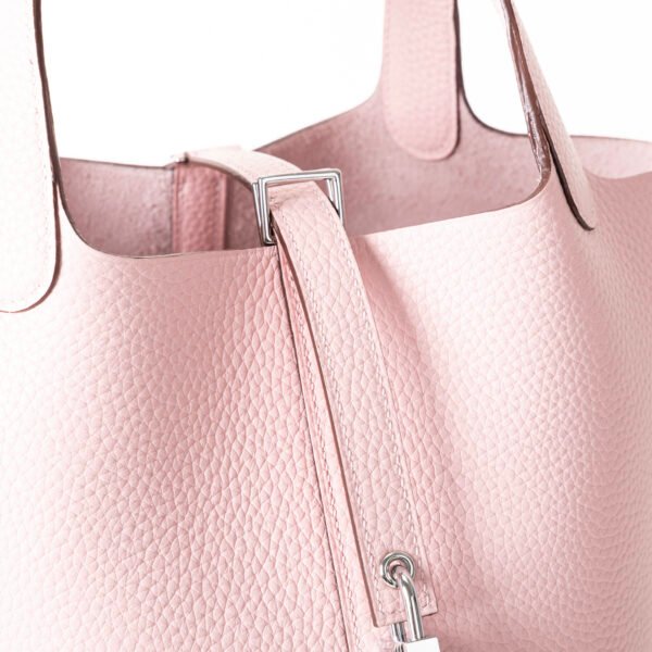 Hermes Bag Picotin 18CM Clemence Leather 3Q Rose Sakura Silver Hardware