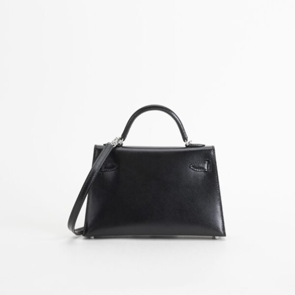 Hermes Box Leather Mini Kelly 19CM Clutch Bag CK89 Noir Silver Hardware