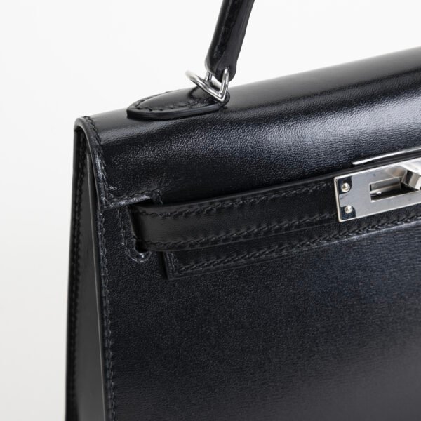 Hermes Box Leather Mini Kelly 19CM Clutch Bag CK89 Noir Silver Hardware