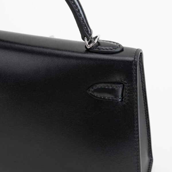 Hermes Box Leather Mini Kelly 19CM Clutch Bag CK89 Noir Silver Hardware