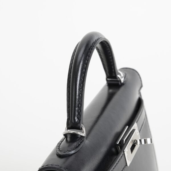 Hermes Box Leather Mini Kelly 19CM Clutch Bag CK89 Noir Silver Hardware