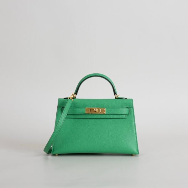 Full Handmade Hermes 1K Bambou Epsom Leather Mini Kelly 19CM Gold Hardware