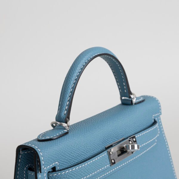 Hermes Bag Price Mini Kelly 19CM Epsom Leather CK75 Blue Jean Silver Hardware