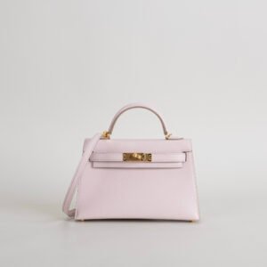 Hermes Evening Bag Mini Kelly 19CM Chevre Leather M7 Rose Darling Gold Hardware
