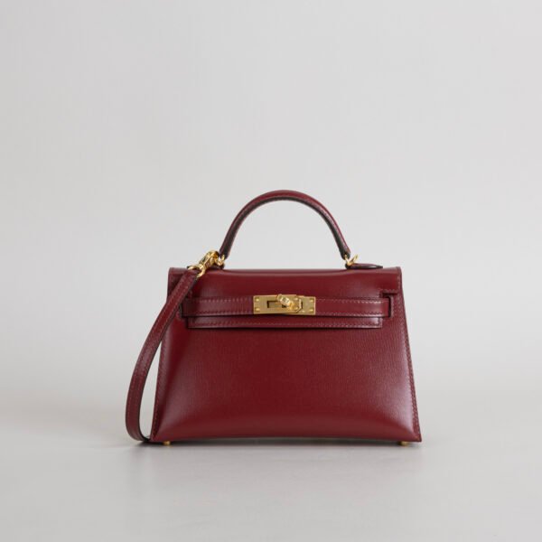 UK London Hermes Box Leather CC55 Rouge H Mini Kelly 19CM Gold Hardware