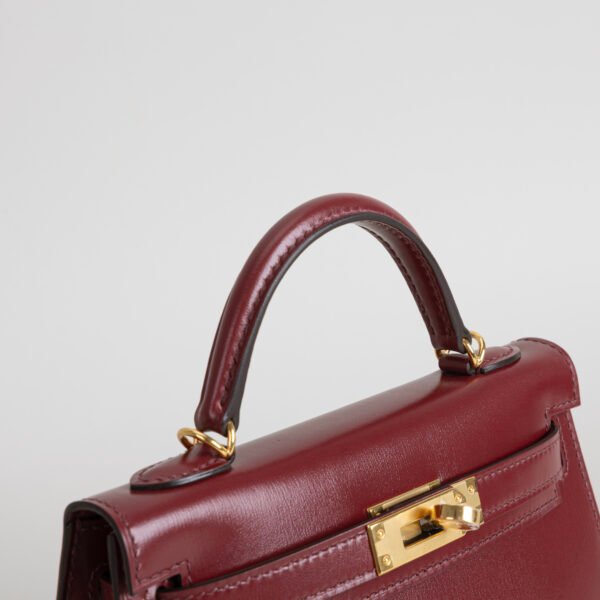 UK London Hermes Box Leather CC55 Rouge H Mini Kelly 19CM Gold Hardware