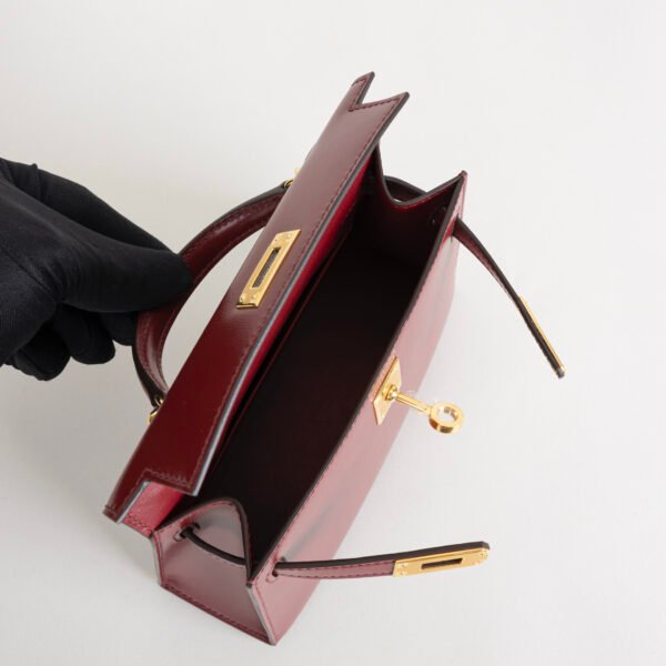 UK London Hermes Box Leather CC55 Rouge H Mini Kelly 19CM Gold Hardware