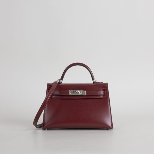 Hermes Boutique CK55 Rouge H Box Leather Mini Kelly 19CM Silver Hardware