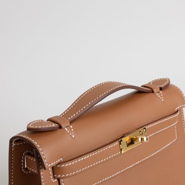 Hermes Bag Price CC37 Gold Swift Leather Kelly Pochette 22CM Gold Hardware