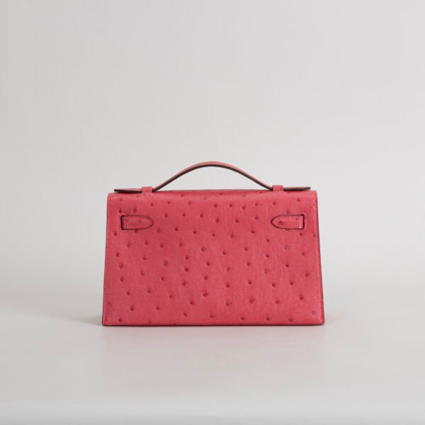 Hermes Evening Bag Ostrich Leather Kelly Pochette 22CM E5 Rose Tyrien Gold Hardware