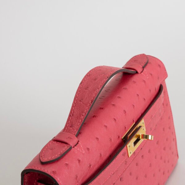 Hermes Evening Bag Ostrich Leather Kelly Pochette 22CM E5 Rose Tyrien Gold Hardware