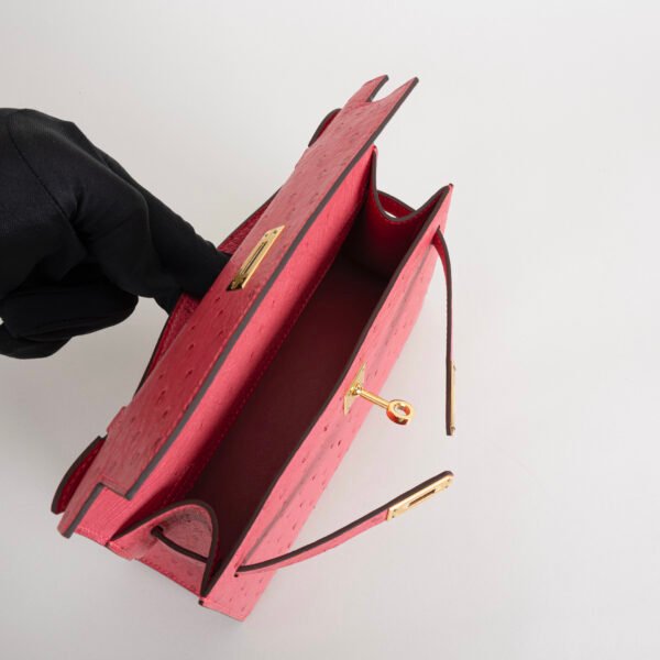 Hermes Evening Bag Ostrich Leather Kelly Pochette 22CM E5 Rose Tyrien Gold Hardware