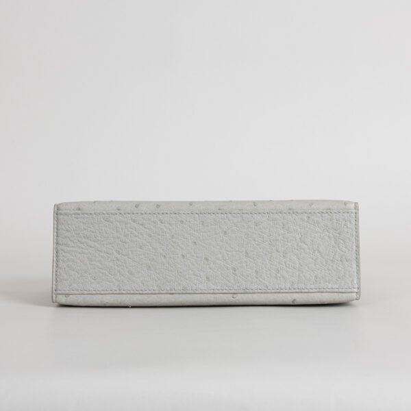 USA New York Hermes CK80 Gris Pearl Ostrich Leather Kelly Pochette 22CM Silver Hardware