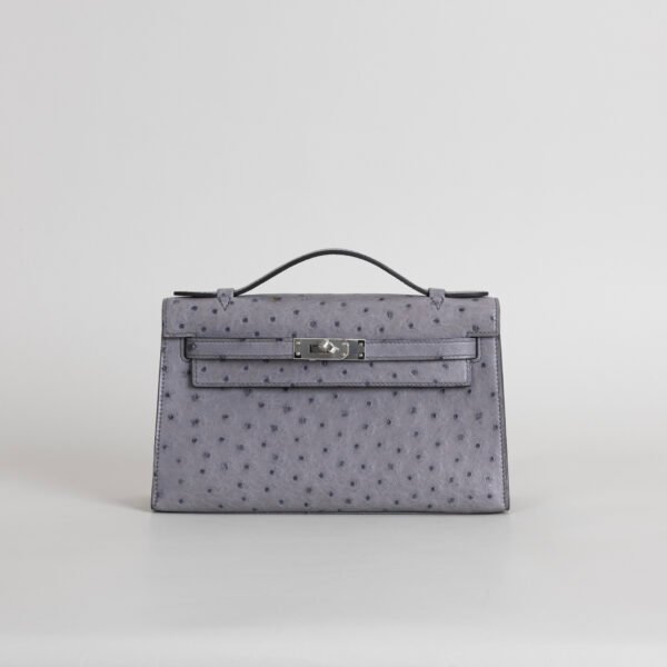 wsxc1745859600933_0-1 Hermes Boutique Ostrich Leather Kelly Pochette 22CM R2 Blue Agate Silver Hardware