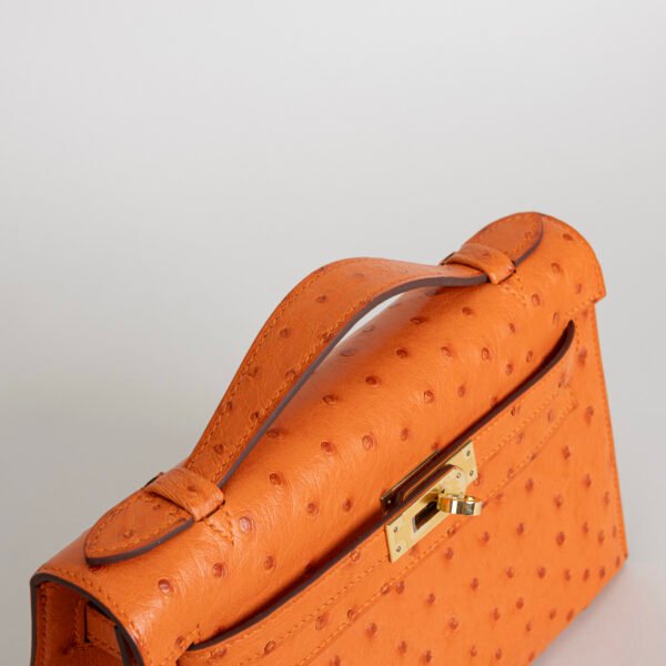 wsxc1746466482026_2 Full Handmade Hermes Ostrich Leather Kelly Pochette 22CM CC93 Orange Gold Hardware