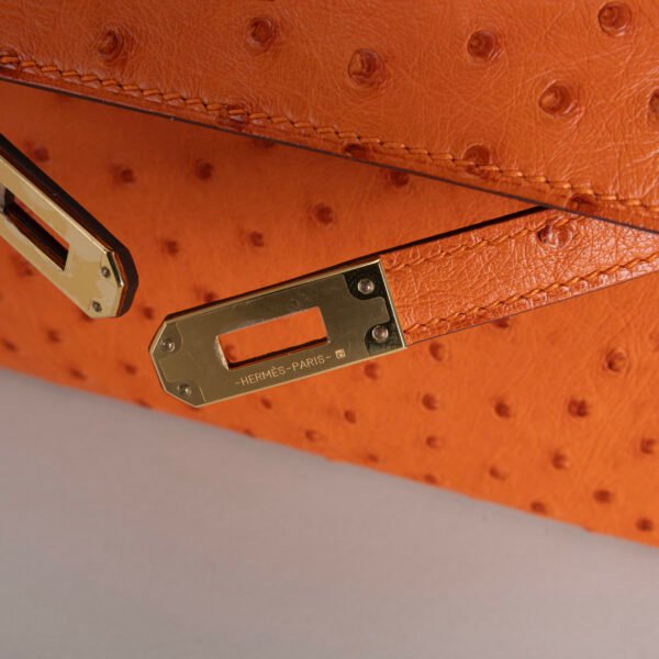 wsxc1746466482026_3-1 Full Handmade Hermes Ostrich Leather Kelly Pochette 22CM CC93 Orange Gold Hardware