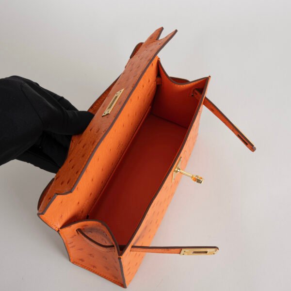wsxc1746466482026_4 Full Handmade Hermes Ostrich Leather Kelly Pochette 22CM CC93 Orange Gold Hardware
