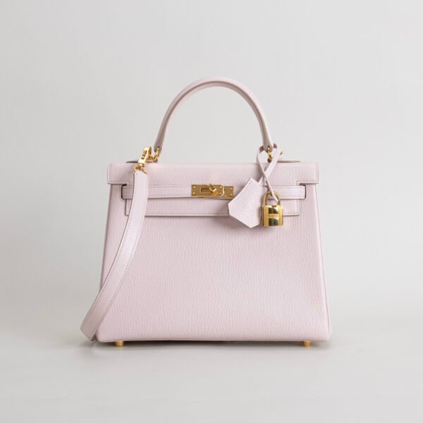UAE Dubai Hermes Chevre Leather Kelly 25CM M7 Rose Darling Gold Hardware