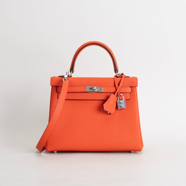 wsxc1746717877232_0 Hermes Tote Bag 9T Feu Orange Togo Leather Kelly 25CM Silver Hardware