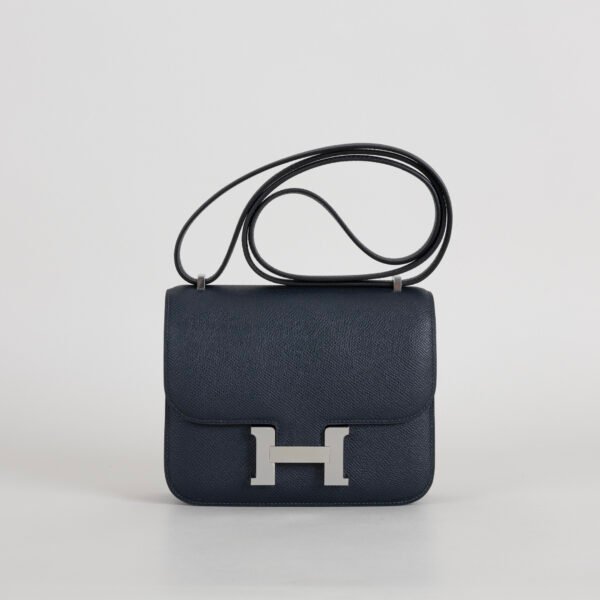 Hermes Shoulder Bag 2Z Blue Nuit Epsom Leather Constance 18CM Silver Hardware