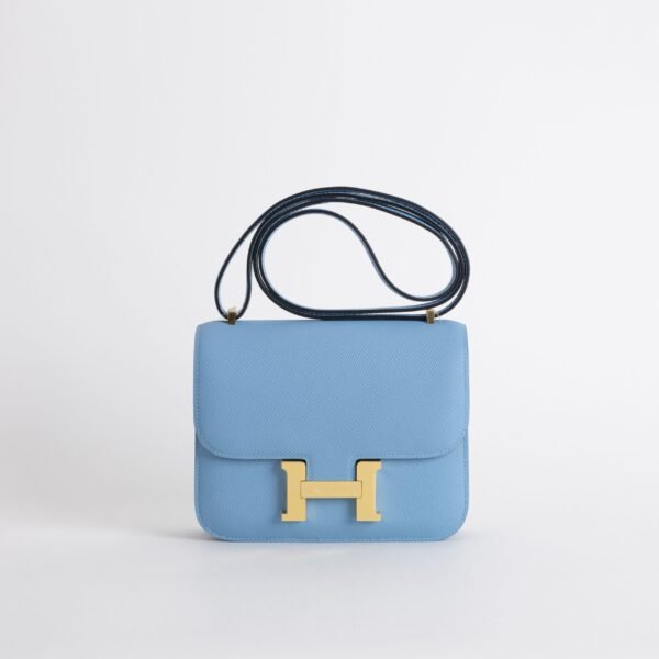 Women’s Shoulder Bag Hermes Epsom Leather P3 Blue De Nord Constance 18CM Gold Hardware