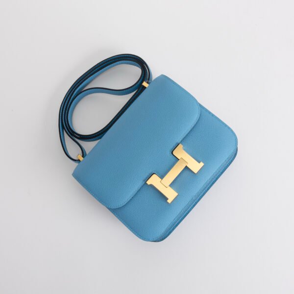 Women’s Shoulder Bag Hermes Epsom Leather P3 Blue De Nord Constance 18CM Gold Hardware