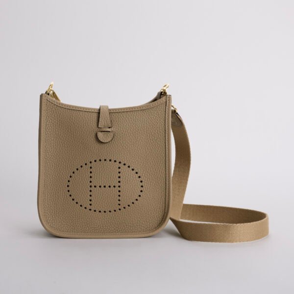 Hermes Bag Images 0M Chai Clemence Leather Mini Evelyne 18CM Gold Hardware