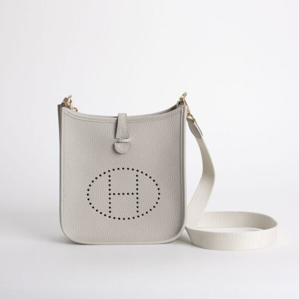 Stock Hermes 8L Beton Clemence Leather Mini Evelyne 18CM Gold Hardware