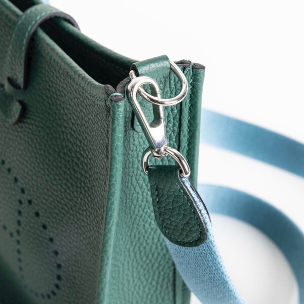 Hermes Bag Price Clemence Leather Mini Evelyne 18CM Z6 Malachite Silver Hardware