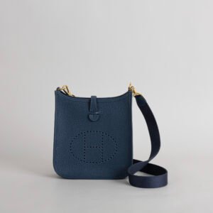 wsxc1747148305104_0 Full Handmade Hermes Mini Evelyne 18CM Clemence Leather CC37 Blue Saphir Gold Hardware