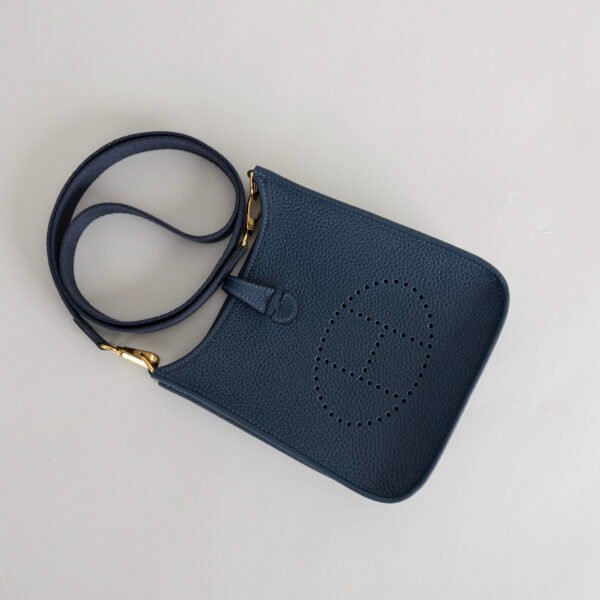 wsxc1747148305104_4 Full Handmade Hermes Mini Evelyne 18CM Clemence Leather CC37 Blue Saphir Gold Hardware