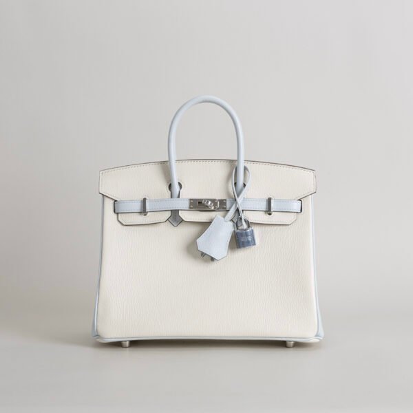 Special Order Hermes Birkin 25CM Chevre Leather 8L Beton / T0 Blue Brume Silver Hardware