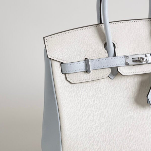 Special Order Hermes Birkin 25CM Chevre Leather 8L Beton / T0 Blue Brume Silver Hardware