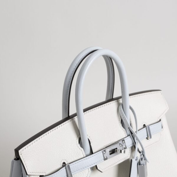 Special Order Hermes Birkin 25CM Chevre Leather 8L Beton / T0 Blue Brume Silver Hardware