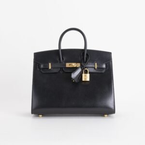 UK London Hermes Box Leather Birkin Sellier 25CM CK89 Noir Gold Hardware