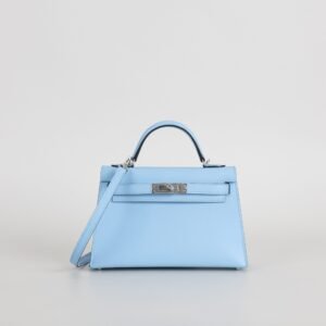 UAE Dubai Hermes 7N Celeste Epsom Leather Mini Kelly 19CM Silver Hardware