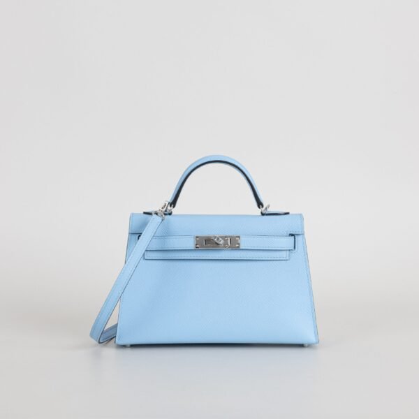 UAE Dubai Hermes 7N Celeste Epsom Leather Mini Kelly 19CM Silver Hardware
