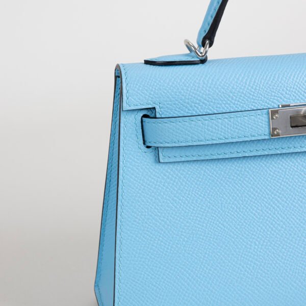 UAE Dubai Hermes 7N Celeste Epsom Leather Mini Kelly 19CM Silver Hardware