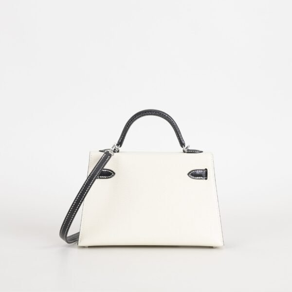 Hermes Evening Bag Mini Kelly 19CM Epsom Leather CK10 Craie / CK89 Noir Silver Hardware