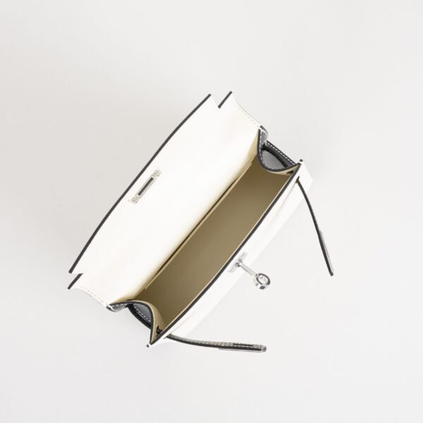 Hermes Evening Bag Mini Kelly 19CM Epsom Leather CK10 Craie / CK89 Noir Silver Hardware