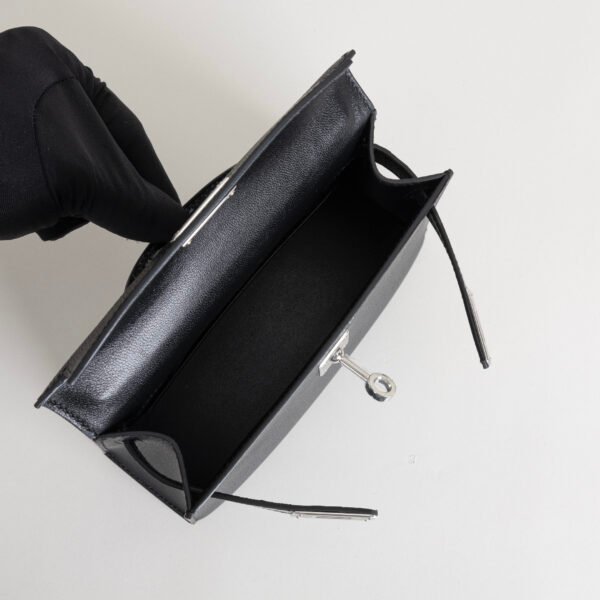 Hermes Evening Bag CK89 Noir Epsom / Crocodile Leather Mini Kelly Touch 19CM Silver Hardware