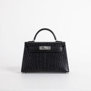 Hermes Bag Price CK89 Noir Matte Alligator Crocodile Mini Kelly 19CM Silver Hardware