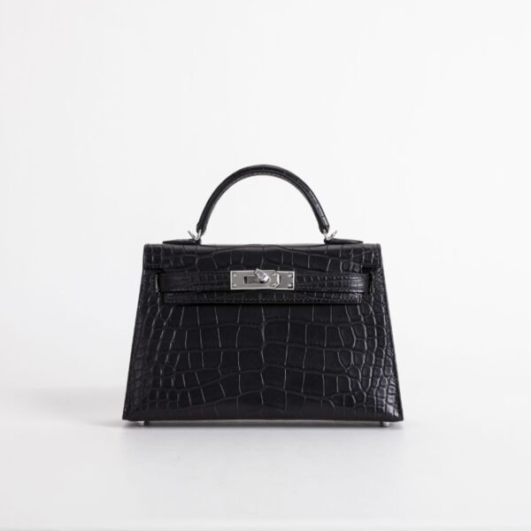 Hermes Bag Price CK89 Noir Matte Alligator Crocodile Mini Kelly 19CM Silver Hardware