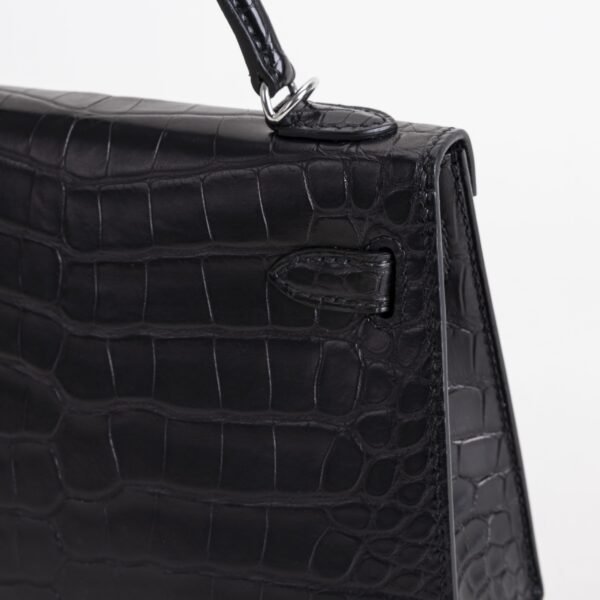 Hermes Bag Price CK89 Noir Matte Alligator Crocodile Mini Kelly 19CM Silver Hardware